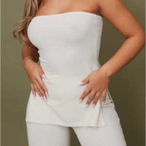 Beige rib split hem longline bandau